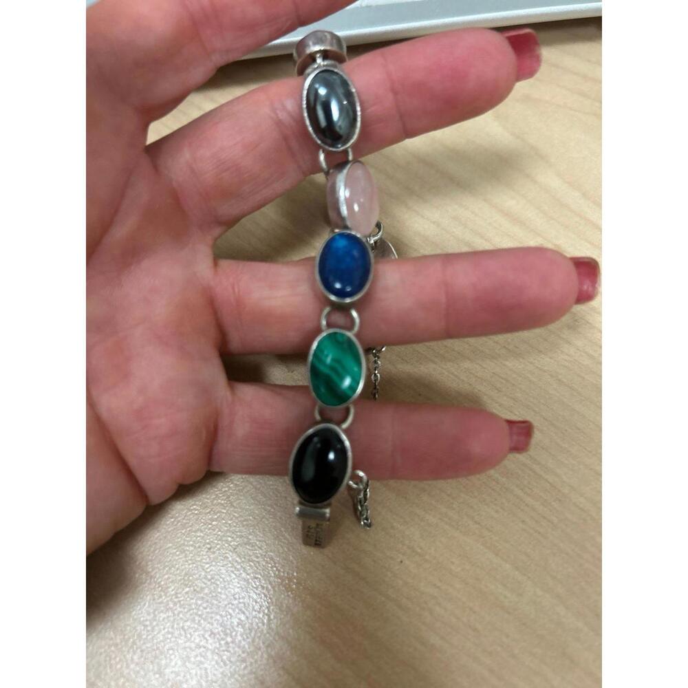 Sterling Silver Chunky Multi Gemstone Bracelet - image 2